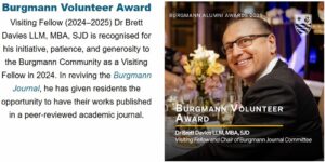 Dr Brett Davies Burgmann College Journal