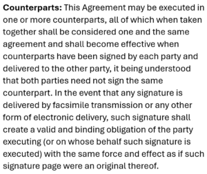 Example of a Counterpart clause better than electronic siging