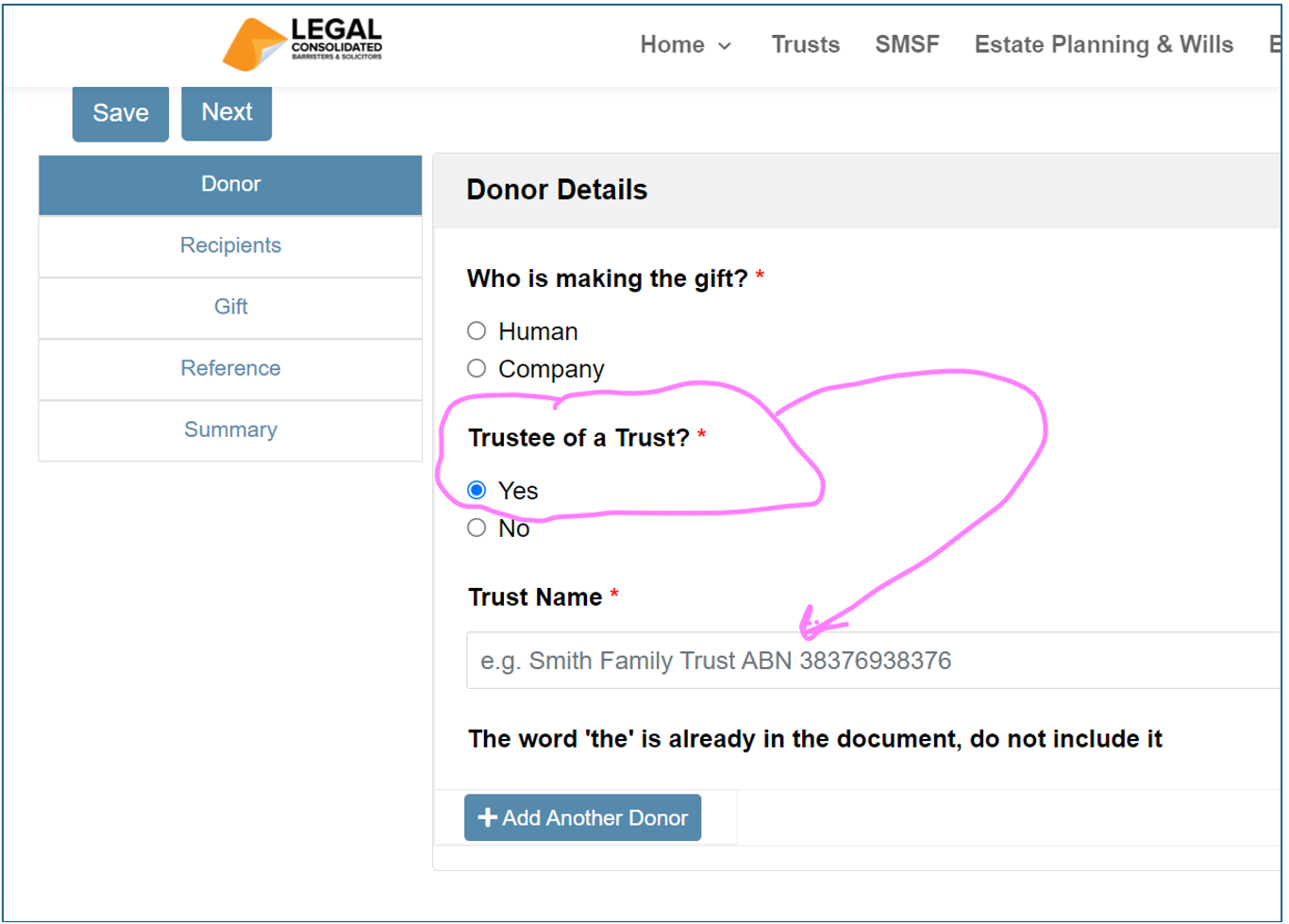 A Trust makes a gift through its Trustee
