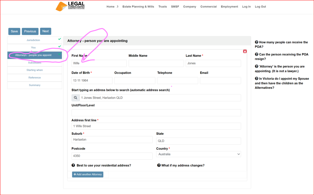 how to appoint the spouse as the first QLD POA