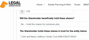 the trustee of the family trust must disclose the true owner of the new company being incorporated