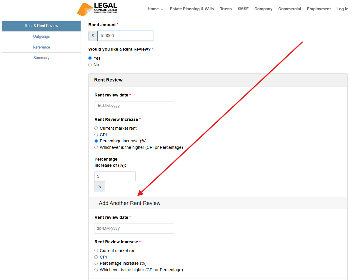 rent reviews in a commercial lease