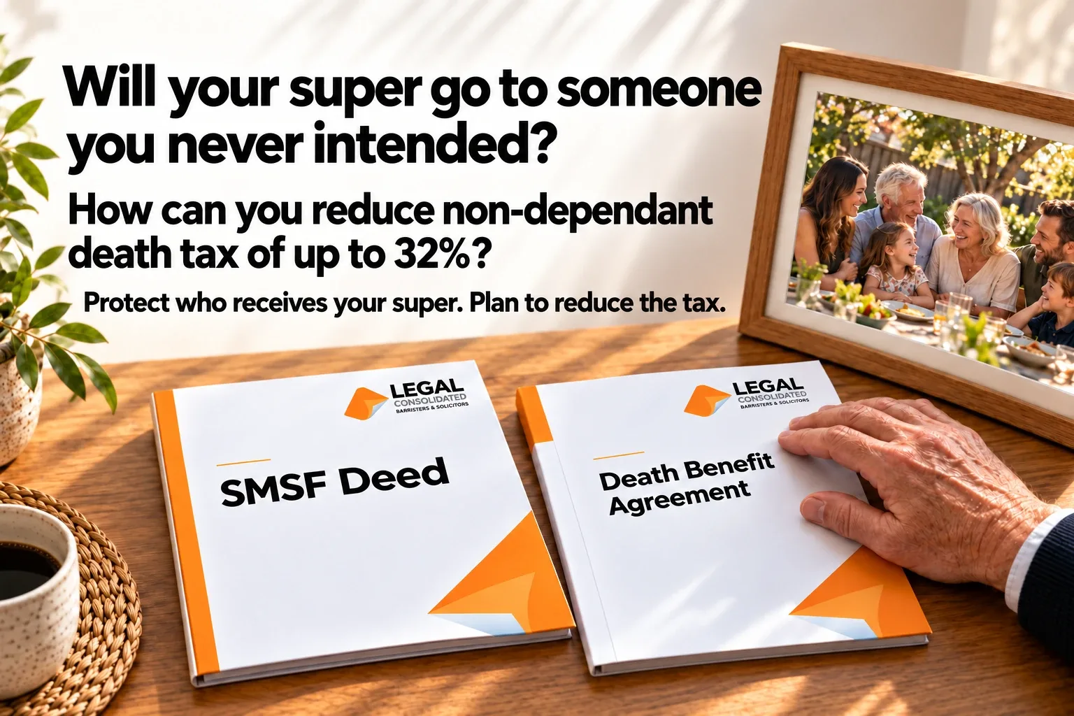 Will your super go to someone you never intended? How can you reduce non-dependant death tax of up to 32%? Legal Consolidated SMSF Deed and Death Benefit Agreement.