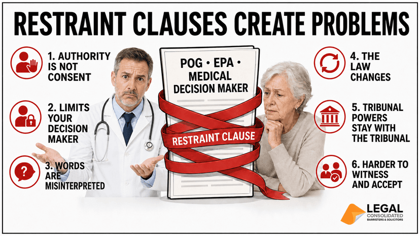 Restraint clauses in power of attorney, power of guardianship, decision maker