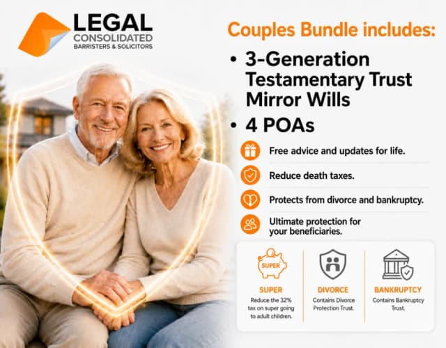 Couples Estate Planning Bundle: two 3-Generation Testamentary Trust Mirror Wills and four POAs