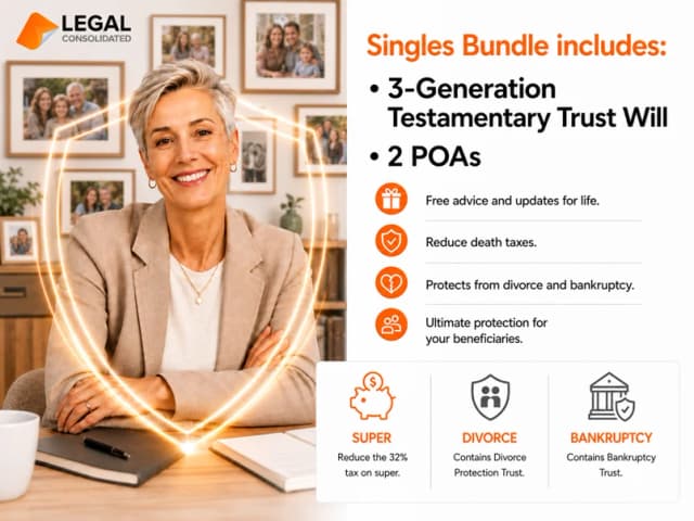 Singles Estate Planning Bundle: a 3-Generation Testamentary Trust Will and two POAs