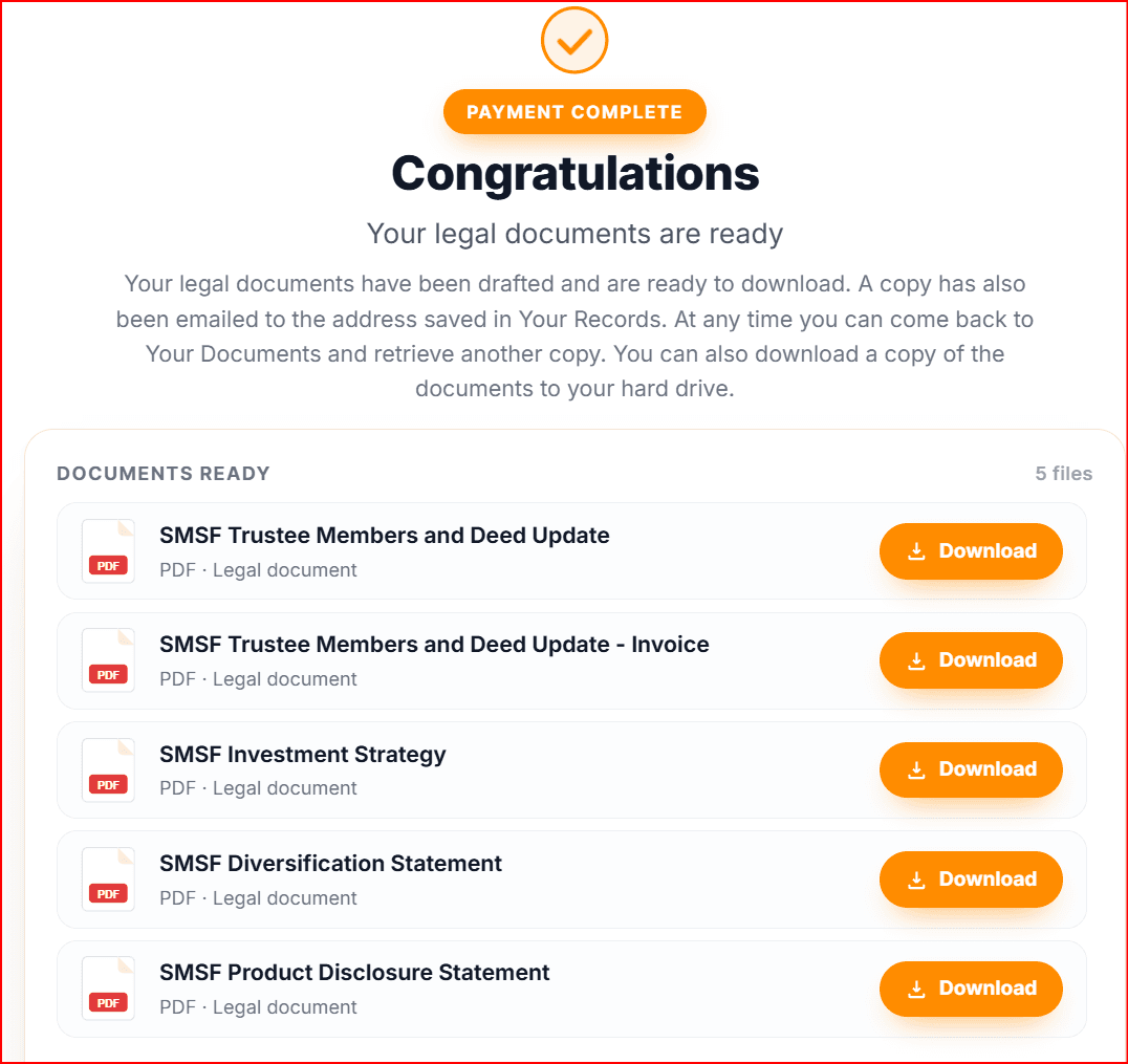 Your completed SMSF Update documents ready to download