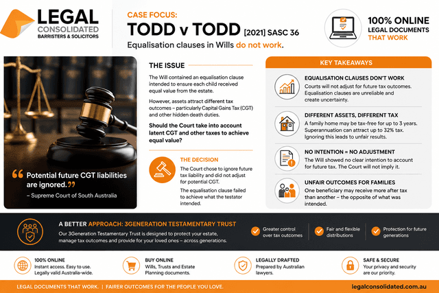 todd v todd equalisation clauses in Australian Wills