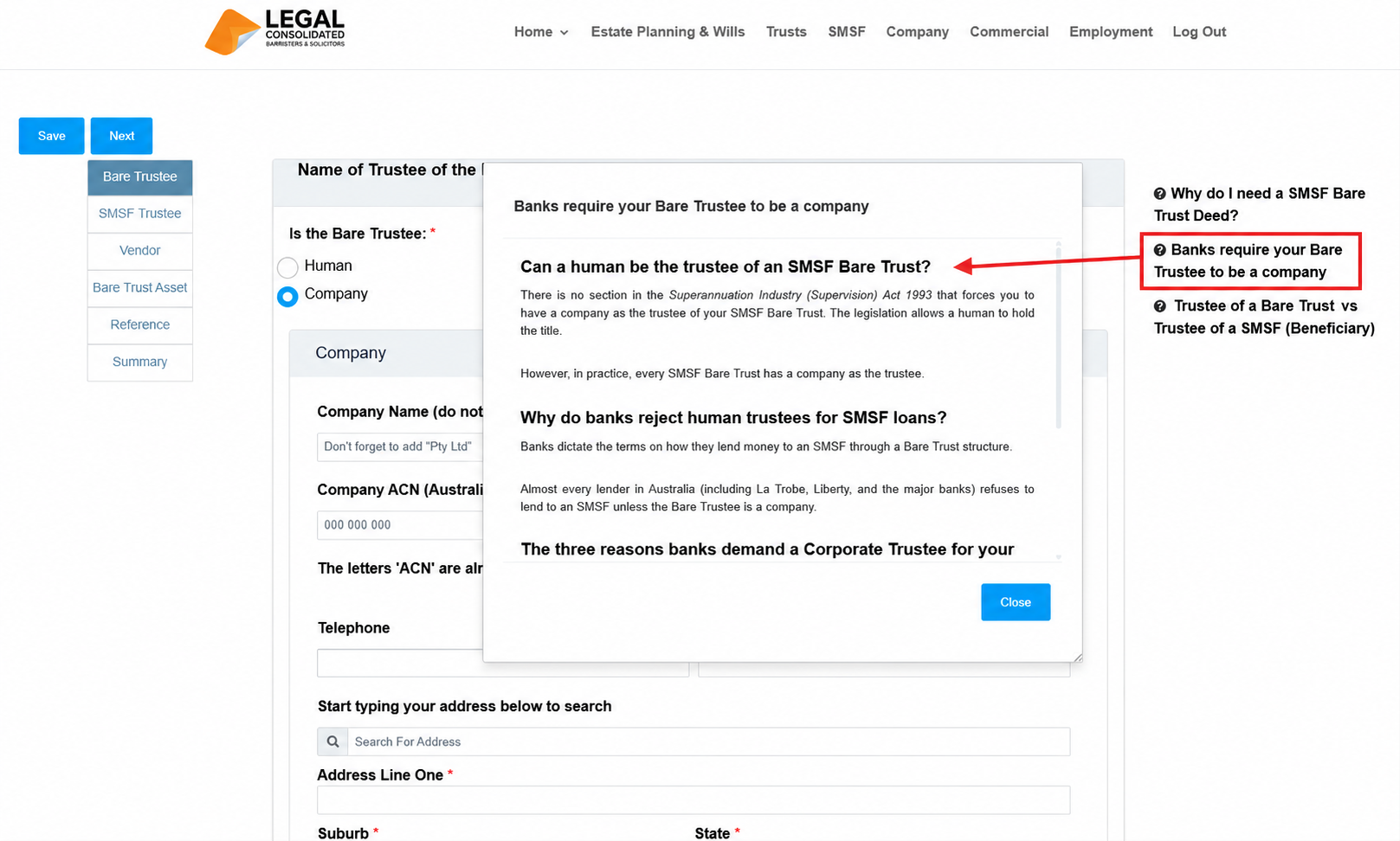 Banks require a company to be a bare custodian trust for an SMSF