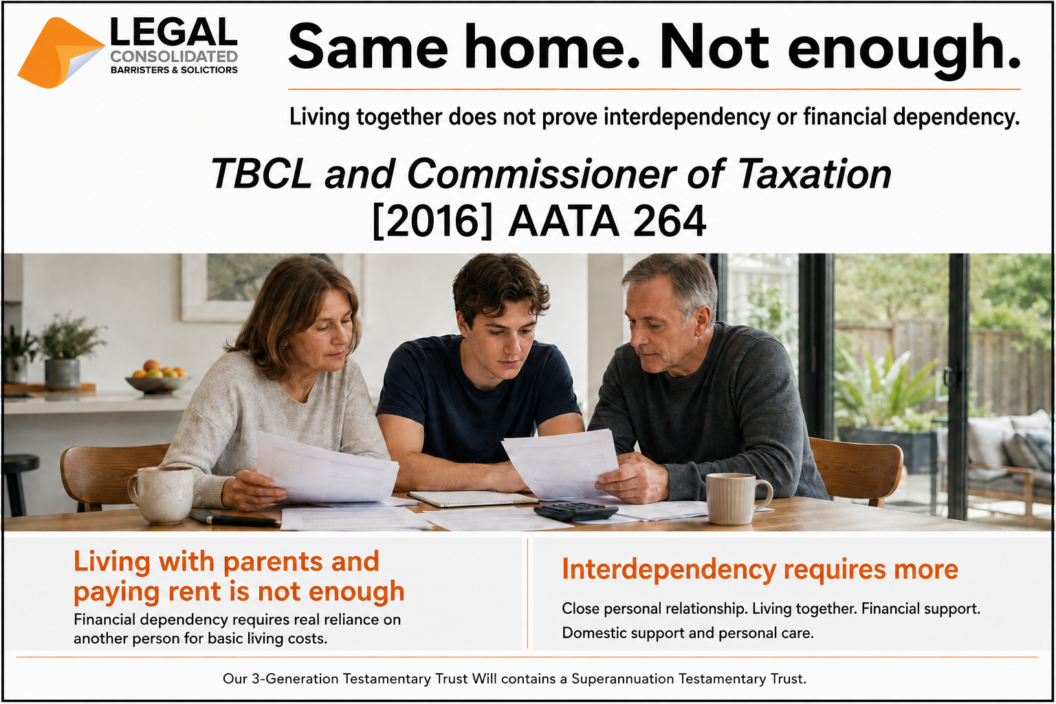 Same home but no Interdependency – TBCL and Commissioner of Taxation