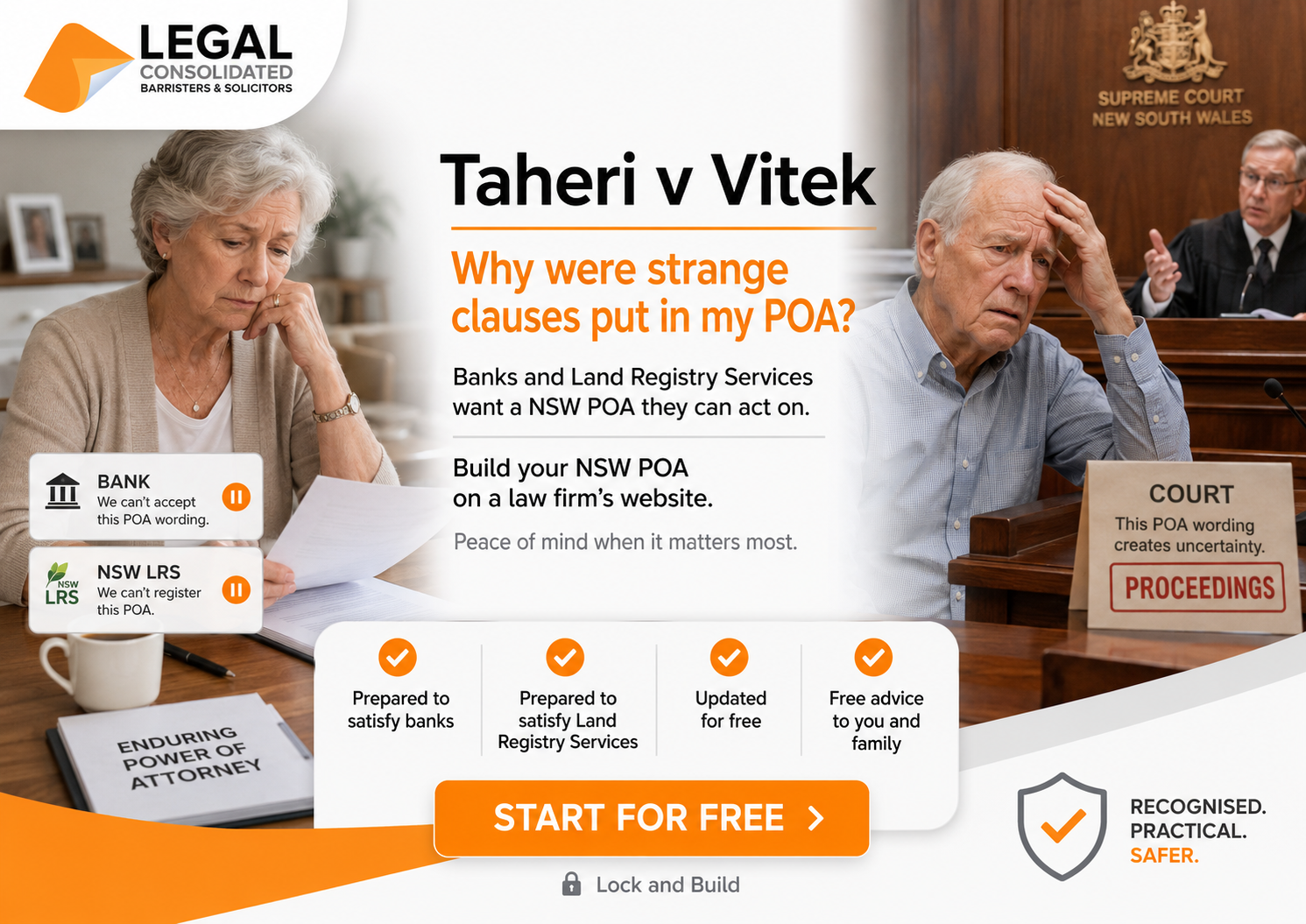 Taheri v Vitek [2014] NSWCA 209 uncommon clauses in POA upset the bank and LRS