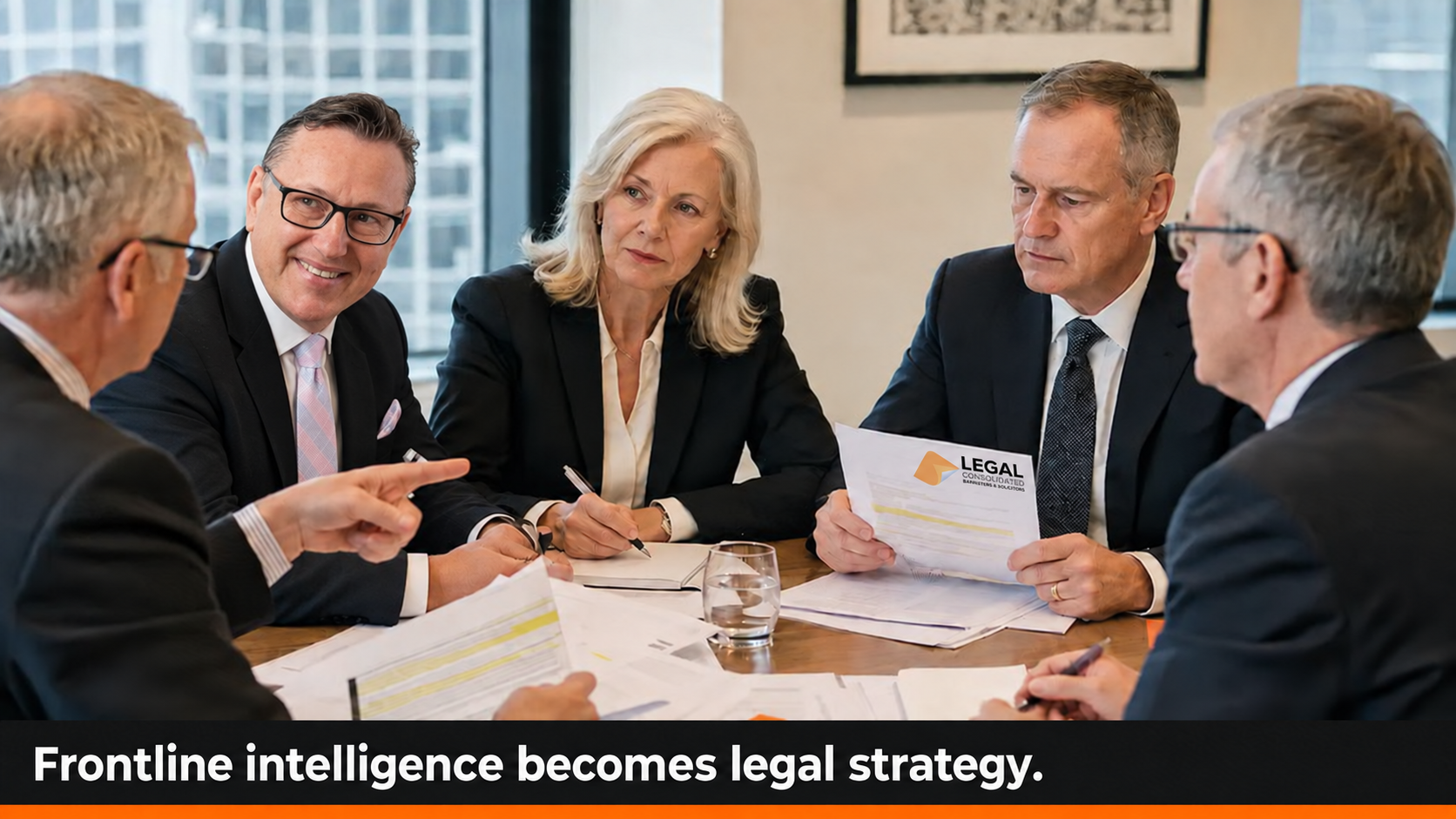 Dr Brett Davies with senior Legal Consolidated lawyers discussing practical legal strategy