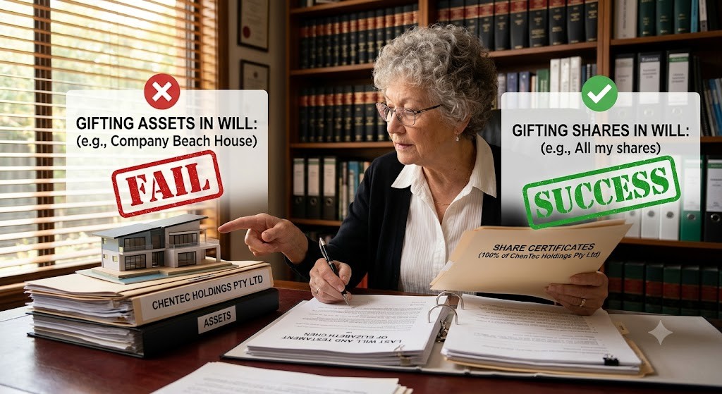 You can gift shares that you own. But you cannot gift the assets in the company. The company owns the assets, not you, the shareholder.