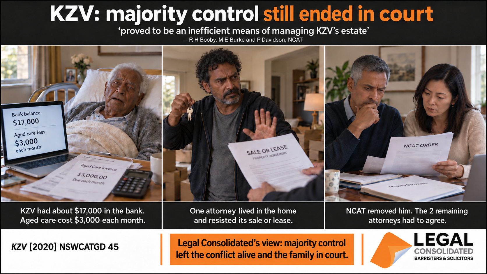 KZV majority Power of Attorney case where NCAT removed a conflicted attorney and required the remaining attorneys to agree