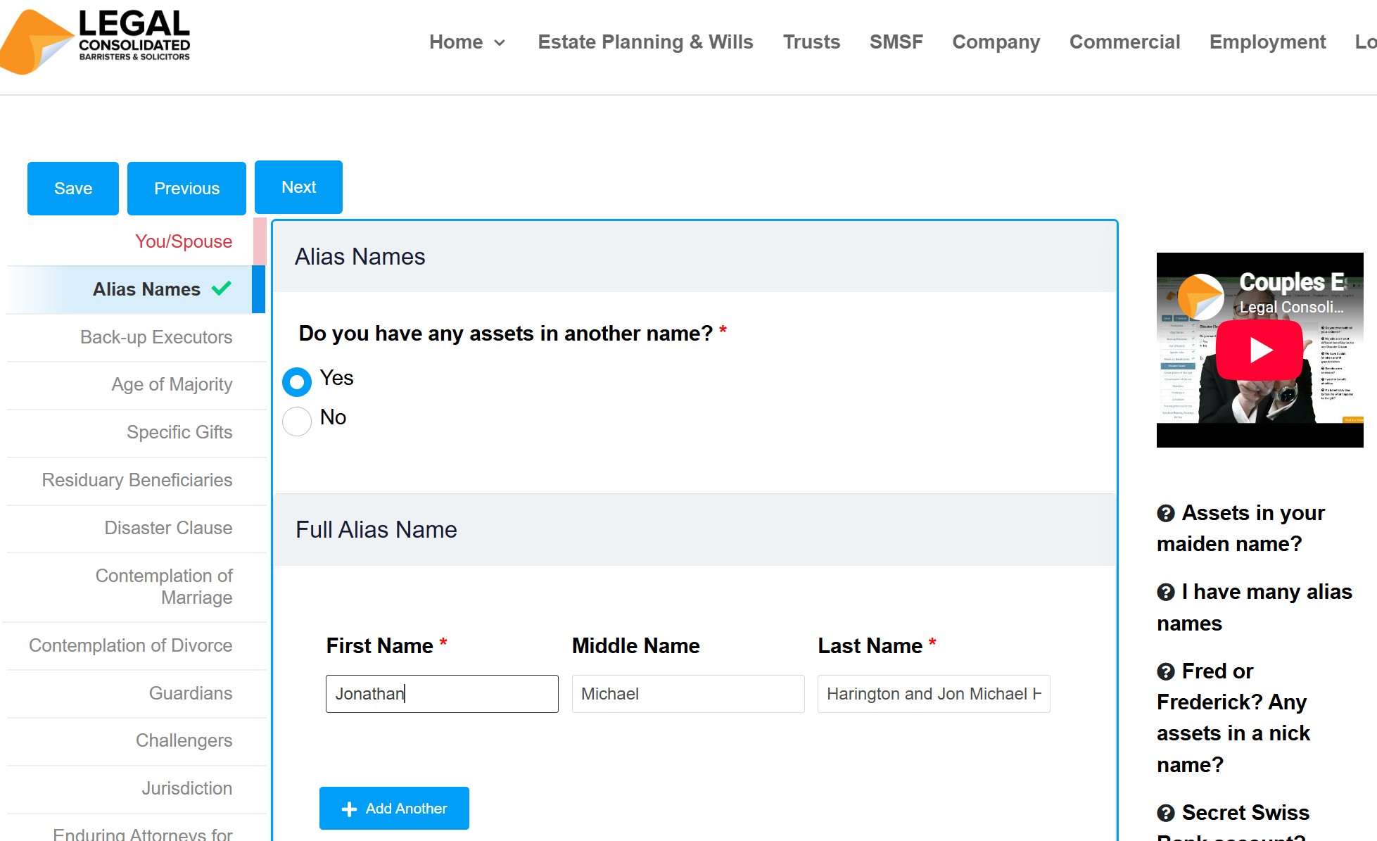 more than one alias name in your Will and POA