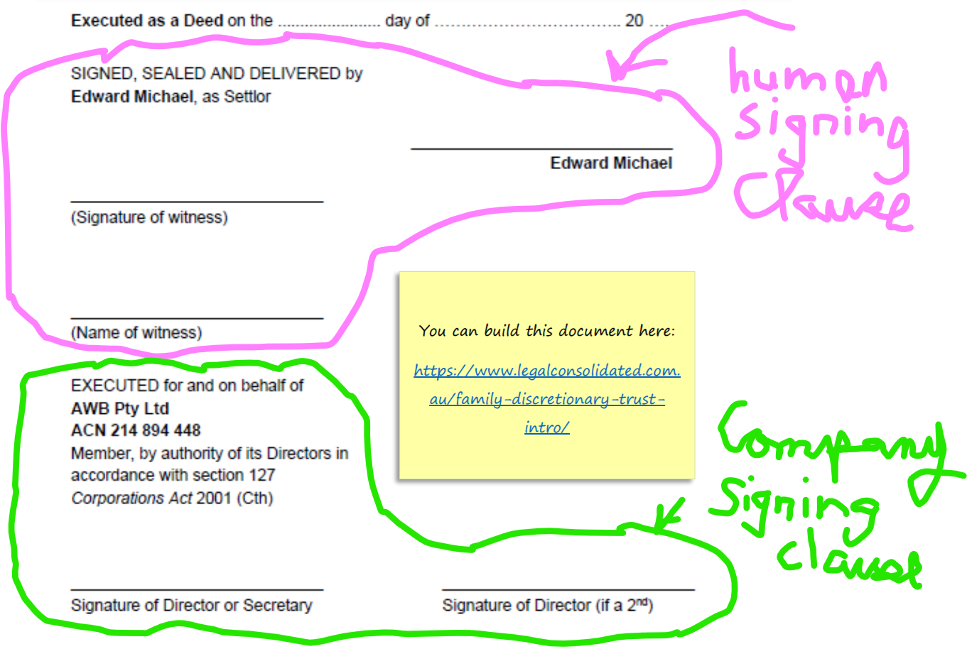 company signing clause